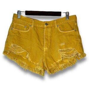 Free People We The Free Yellow Loving Good Vibrations Cut Off Denim Shorts Sz 29